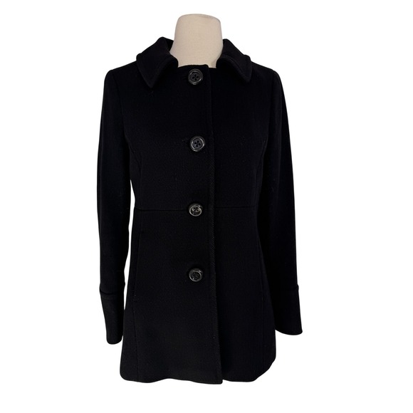 J.Crew Black Wool Blend Button Front A-Line Coat Women's Size 8 - Picture 2 of 12